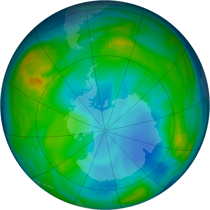 Antarctic ozone map for 21 June 1985